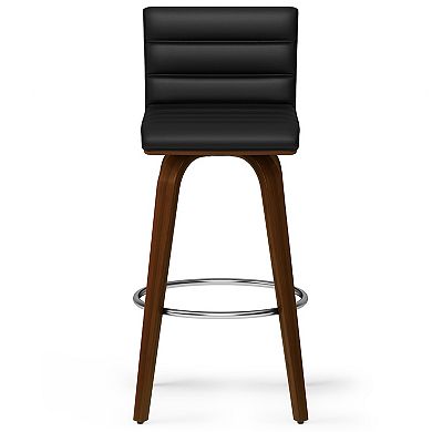Simpli Home Roland Swivel Bar Stool in Black Faux Leather