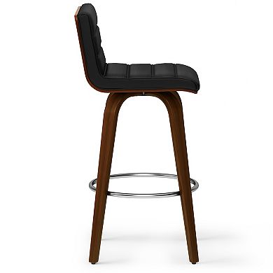 Simpli Home Roland Swivel Bar Stool in Black Faux Leather