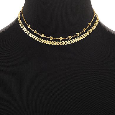 Emberly Gold Tone Textured Vine Double Layer Necklace