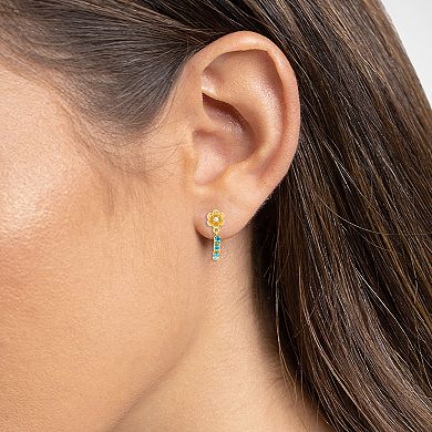 Emberly Gold Tone Flower Stud Blue Glass Earrings
