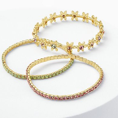 Emberly Gold Tone Multi-Color Flower Stretch Bracelet 3-pc Set