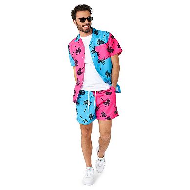 Men's OppoSuits Neon Parallel Palm Print Short Sleeve Button Down Shirt & Shorts Set