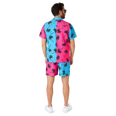 Men's OppoSuits Neon Parallel Palm Print Short Sleeve Button Down Shirt & Shorts Set