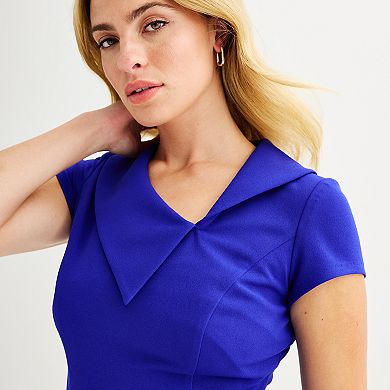 Women's Connected Apparel Asymmetrical Collar Sheath Dress