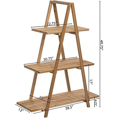 Wooden 3 Tier Shelf with Rustic Farmhouse Design - Wood Finish, Sturdy and Durable Build