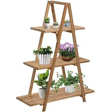 Wooden 3 Tier Shelf with Rustic Farmhouse Design - Wood Finish, Sturdy and Durable Build