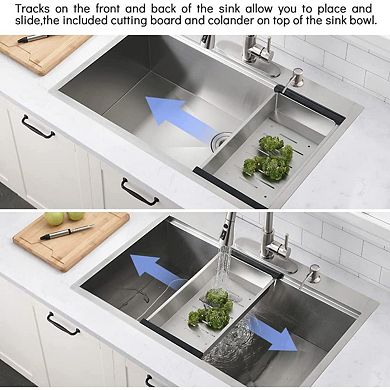 Workstation 33-inch Drop-in 16 Gauge Kitchen Sink R10 Radius Stainless Steel