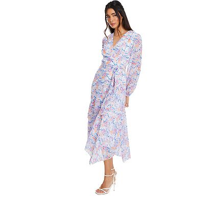 Quiz Women's Chiffon Jacquard Wrap Long Sleeve Maxi Dress