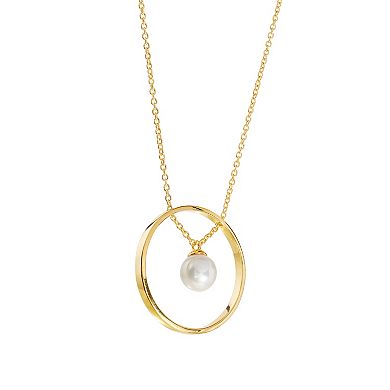 Athra NJ Inc 14k Gold Over Sterling Silver Open Circle Freshwater Cultured Pearl Necklace