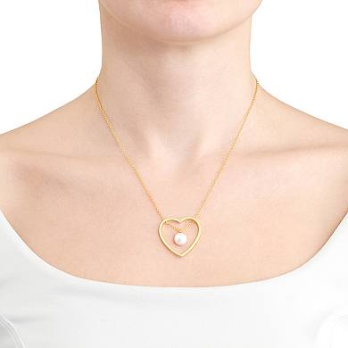 Athra NJ Inc 14k Gold Over Sterling Silver Open Heart Freshwater Cultured Pearl Necklace