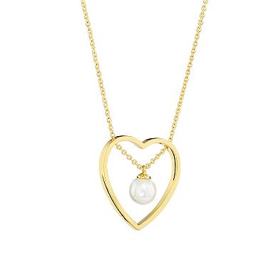 Athra NJ Inc 14k Gold Over Sterling Silver Open Heart Freshwater Cultured Pearl Necklace