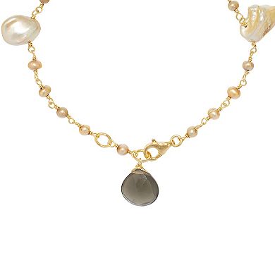 Athra NJ Inc 14k Gold Over Sterling Silver Multi Dyed Simulated Sea Water Pearl Bracelet