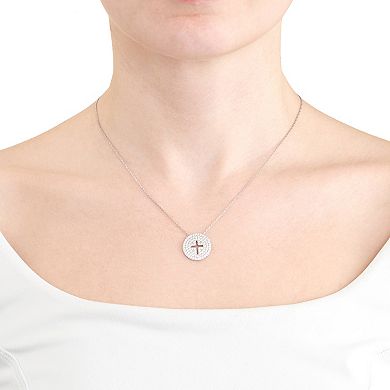 Athra NJ Inc Sterling Silver Cubic Zirconia Disc Cross Necklace