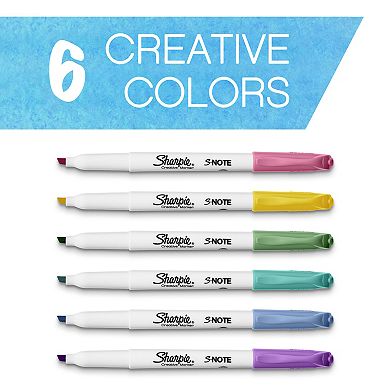 Sharpie S-Note Creative Markers - Assorted Colors, Chisel Tip - 6 Count