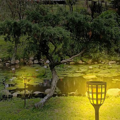 Techko 2-Piece Solar-Powered Flickering LED Tiki Torches Set