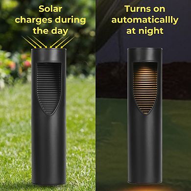 Techko 2-Piece Outdoor Solar-Powered Bollard Path Lights Set