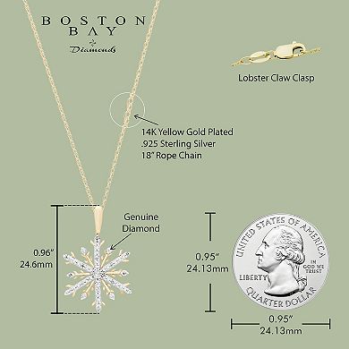 Boston Bay Diamonds 14k Gold Plated Sterling Silver 1/10 Carat T.W. Diamond Snowflake Pendant Necklace