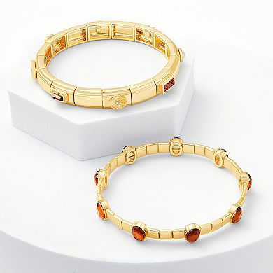 Brilliance Gold Tone Glass & Resin Stone Double Stretch Bracelet Duo Set