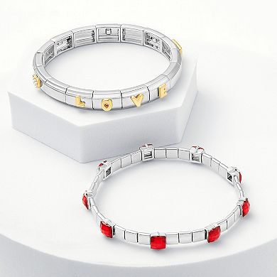 Brilliance Two Tone Red Glass Stone Double Stretch Bracelet Duo Set