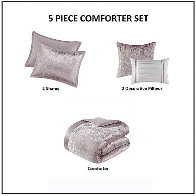 Madison Park Reagan 5-Piece Crinkle Velvet Comforter Set with Throw Pillows