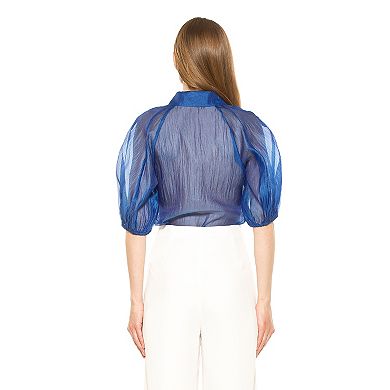 Women's ALEXIA ADMOR Billie Sheer Collared Puff Sleeve Button Down Shirt