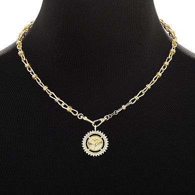 Brilliance Gold Tone Cubic Zirconia Polished Heart Coin Charm Knot Link Chain Necklace