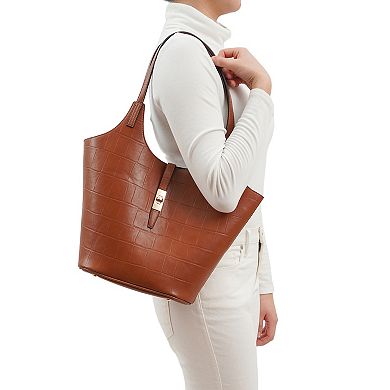 Mellow World Clio Croc Embossed Tote Bag with Wristlet Pouch
