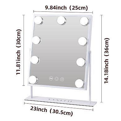 VANITII 9-led Bulbs Hollywood Mirror With Lights 9.84''x11.81'' White