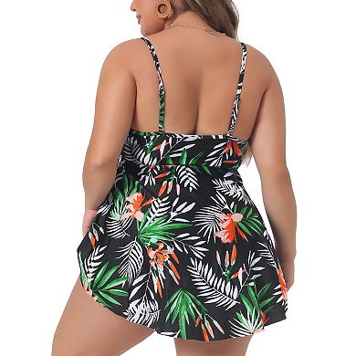 Women's Plus Size Bikini Swimsuit Floral Drawstring Ruffle High Waisted Tankini 2 Pcs Bathing Suits