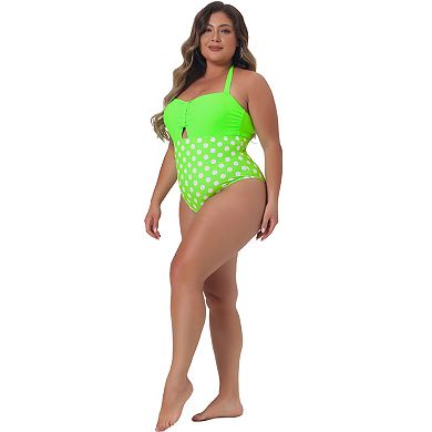 Plus Size One Piece Swimsuit For Women Polka Dots Tummy Control Bathing Suit Cutout Swimwear