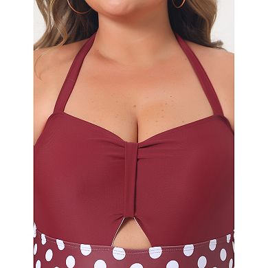 Plus Size One Piece Swimsuit For Women Polka Dots Tummy Control Bathing Suit Cutout Swimwear