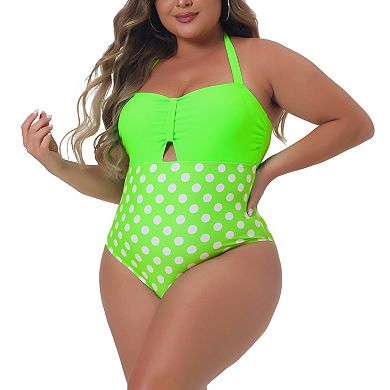 Plus Size One Piece Swimsuit For Women Polka Dots Tummy Control Bathing Suit Cutout Swimwear