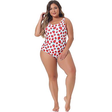 Plus Size One Piece Swimsuits For Women Cute Strawberry Pattern Swimwear Bathing Suits