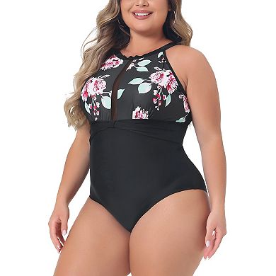 Women's Plus Size Bikini Swimsuits Floral Swimwear Flattering High Waisted One Piece Bathing Suits