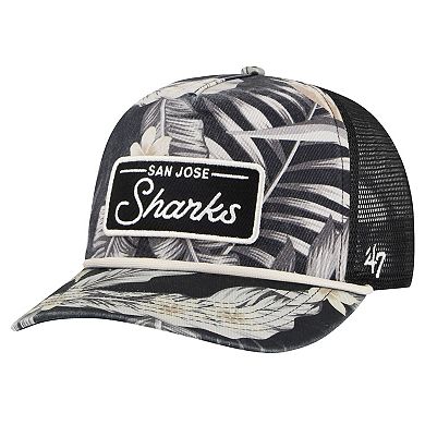 Men's '47 Black San Jose Sharks Tropicalia Allover Print Trucker Adjustable Hat