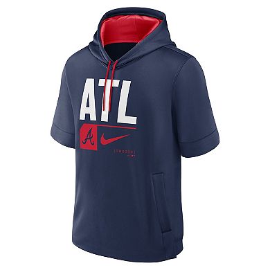 Men's Nike Navy Atlanta Braves Tri Code Lockup Short Sleeve Pullover Hoodie