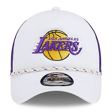 Men's New Era White/Purple Los Angeles Lakers Court Sport Foam A-Frame 9FORTY Adjustable Trucker Hat