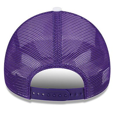 Men's New Era White/Purple Los Angeles Lakers Court Sport Foam A-Frame 9FORTY Adjustable Trucker Hat