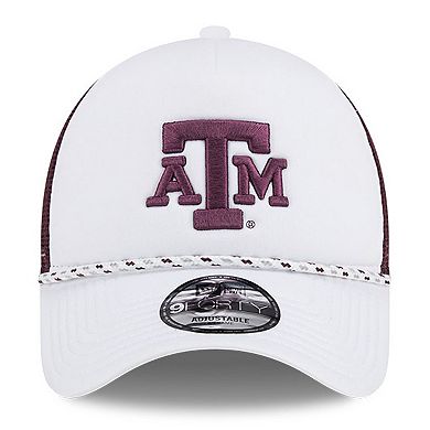 Men's New Era White/Maroon Texas A&M Aggies Court Sport Foam A-Frame 9FORTY Adjustable Trucker Hat