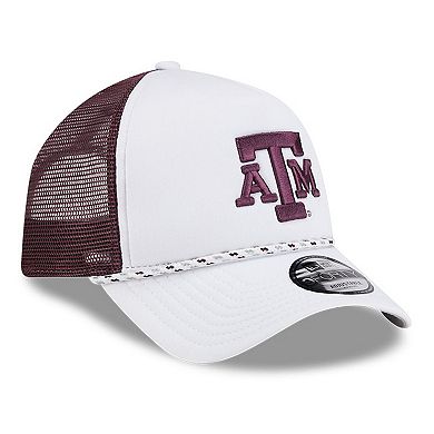 Men's New Era White/Maroon Texas A&M Aggies Court Sport Foam A-Frame 9FORTY Adjustable Trucker Hat