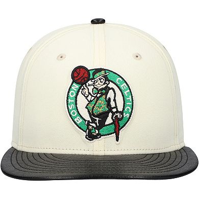 Men's New Era White/Black Boston Celtics Faux Leather Visor Two-Tone 59FIFTY Fitted Hat