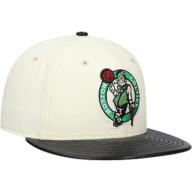 Men's New Era White/Black Boston Celtics Faux Leather Visor Two-Tone 59FIFTY Fitted Hat