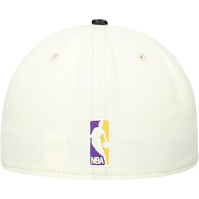 Men's New Era White/Black Los Angeles Lakers Faux Leather Visor Two-Tone 59FIFTY Fitted Hat