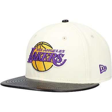 Men's New Era White/Black Los Angeles Lakers Faux Leather Visor Two-Tone 59FIFTY Fitted Hat