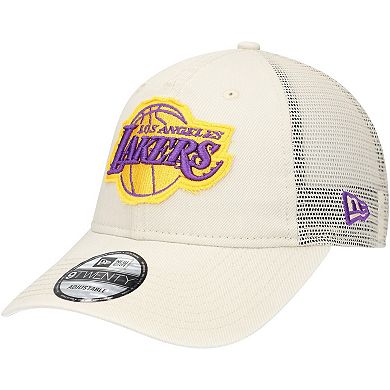 Men's New Era Cream Los Angeles Lakers Rough Edge Logo Trucker 9TWENTY Adjustable Hat