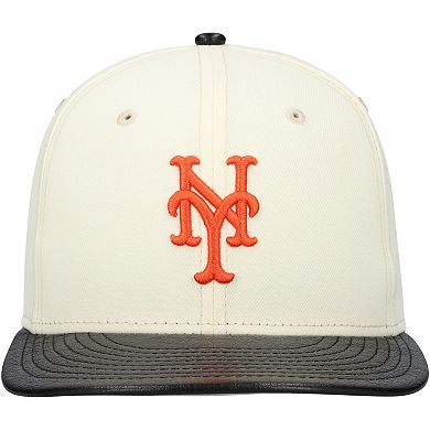 Men's New Era Cream New York Mets Game Night Leather Visor 59FIFTY Fitted Hat