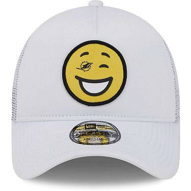 Men's New Era White Miami Dolphins Happy A-Frame Trucker 9FORTY Snapback Hat