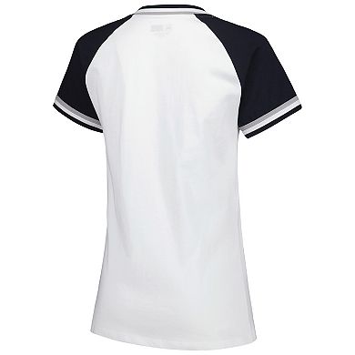 Women's New Era White New York Yankees Jersey Double Binding Raglan V-Neck T-Shirt
