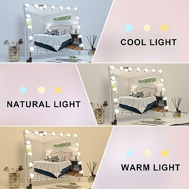 Vanitii Hollywood Mirror With Lights 15 LED Bulbs USB Port White Color ＆ Brightness Adjustable