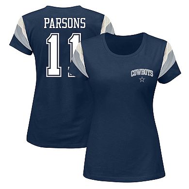 Women's Fanatics Branded Micah Parsons Navy Dallas Cowboys Plus Size Sleeve Stripe Name & Number T-Shirt